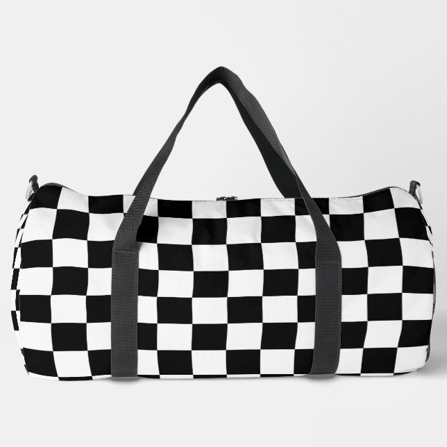 Black and White Checkerboard Pattern Duffle Bag (Front)