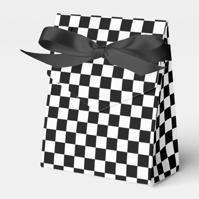 Black and White Checkerboard Pattern Favor Boxes (Front Side)