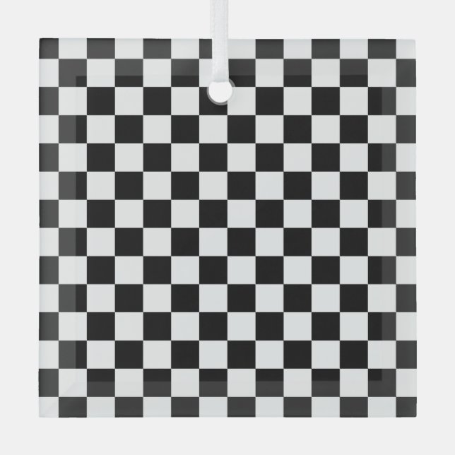 Black and white checkerboard pattern  glass ornament (Front)
