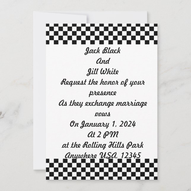 Black and White Checkerboard Pattern Invitation (Front)