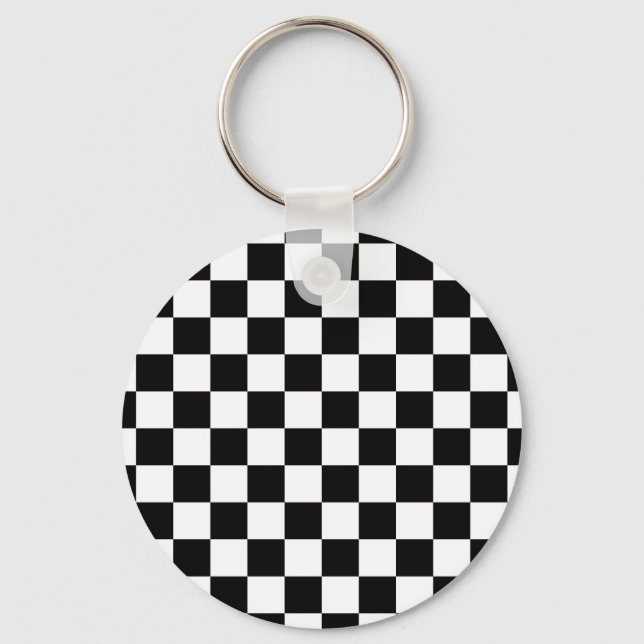 Black and White Checkerboard Pattern Keychain (Front)