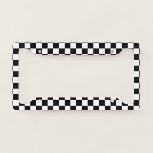 Black and White Checkerboard Pattern License Plate Frame