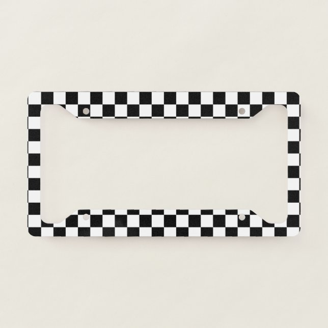 Black and White Checkerboard Pattern License Plate Frame (Front)