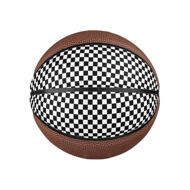Black and White Checkerboard Pattern Mini Basketball (Front)