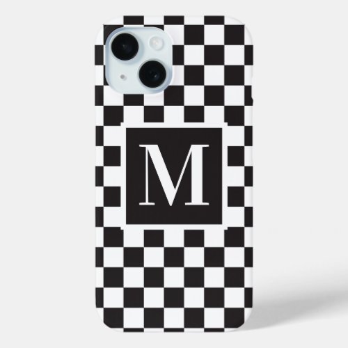 Black And White Checkerboard Pattern Monogram iPhone 15 Case