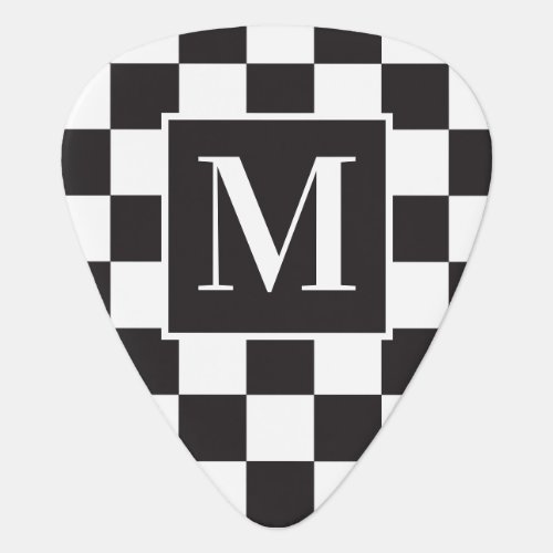 Black And White Checkerboard Pattern Monogram Guitar Pick