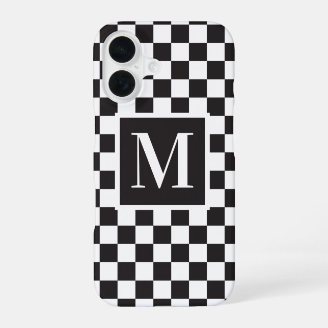 Black And White Checkerboard Pattern Monogram Iphone Case (Back)