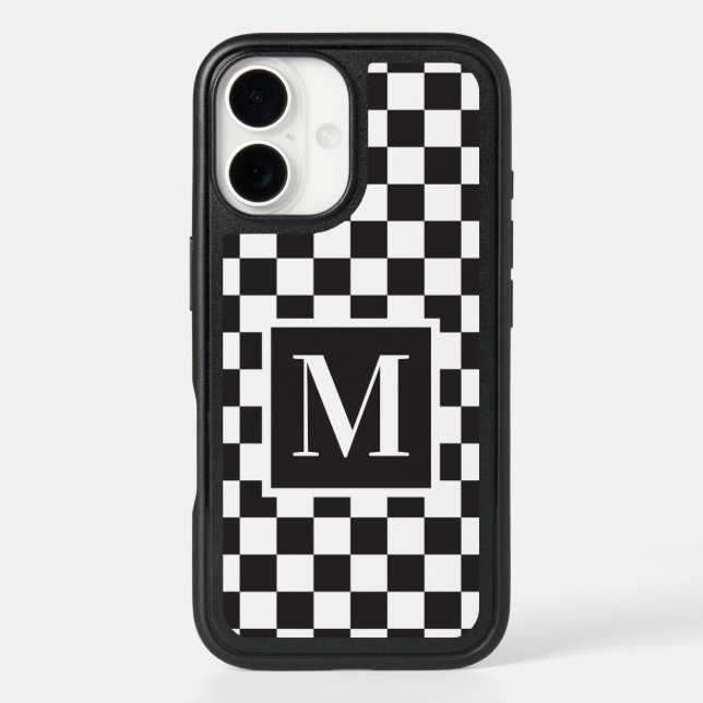 Black And White Checkerboard Pattern Monogram Otterbox iPhone Case (Back)
