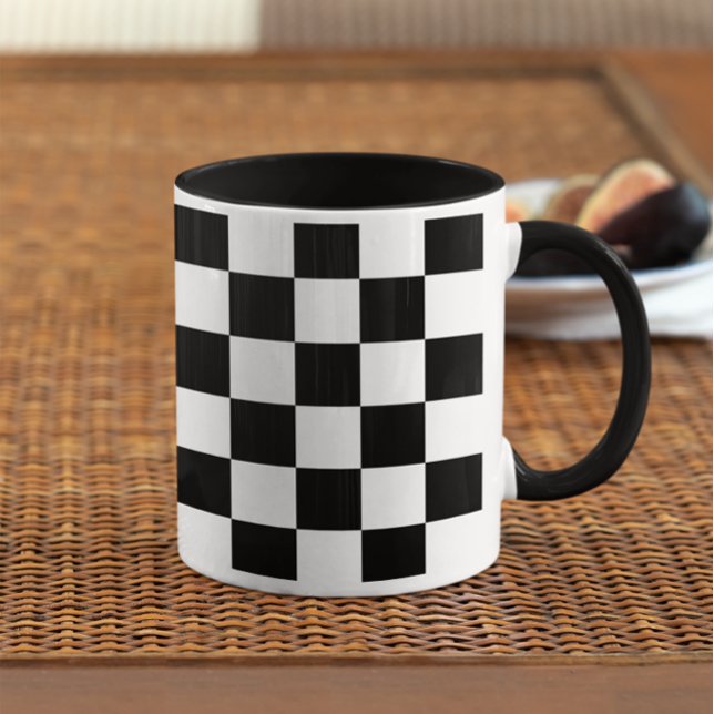 Black and White Checkerboard Pattern Mug (Retro Black and White Checkers Mug)