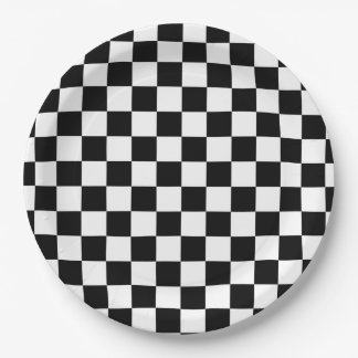 Black and White Checkerboard Pattern Paper Plates