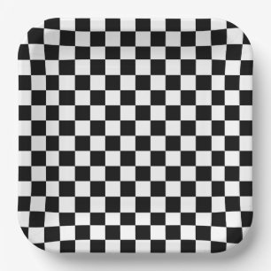 Black and white checkerboard pattern paper plates