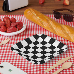 Black and White Checkerboard Pattern Paper Plates