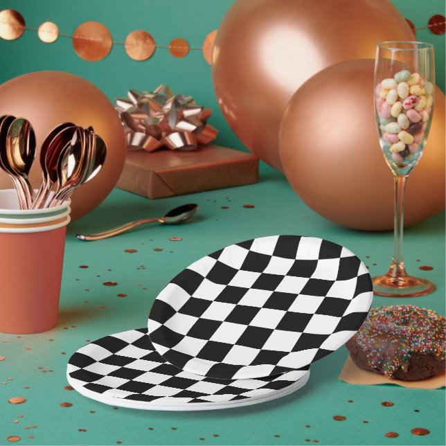 Black and White Checkerboard Pattern  Paper Plates (Multi)