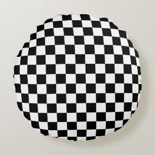 Black and white checkerboard pattern round pillow