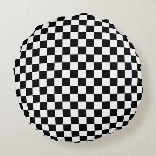 Black and White Checkerboard pattern Round Pillow