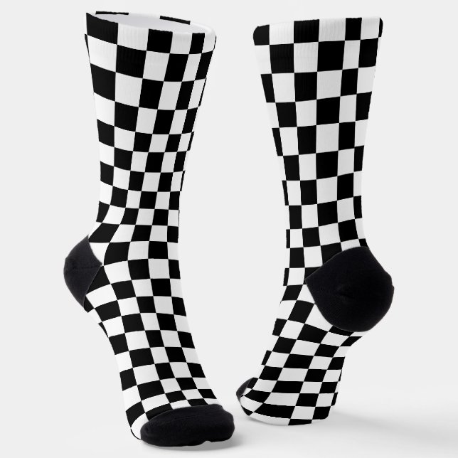 Black and white checkerboard pattern  socks (Angled)