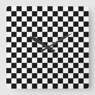 Black and white checkerboard pattern  square wall clock