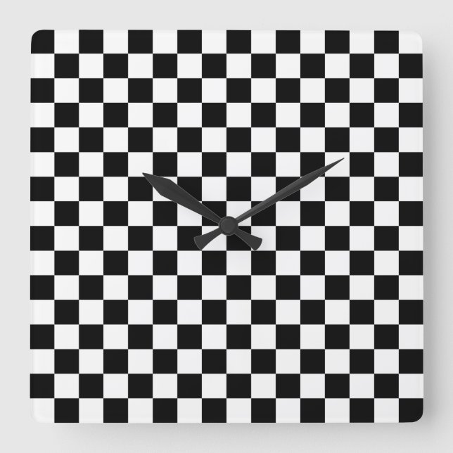 Black and white checkerboard pattern  square wall clock (Front)