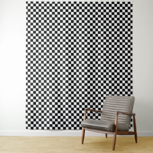 Black and white checkerboard pattern tapestry