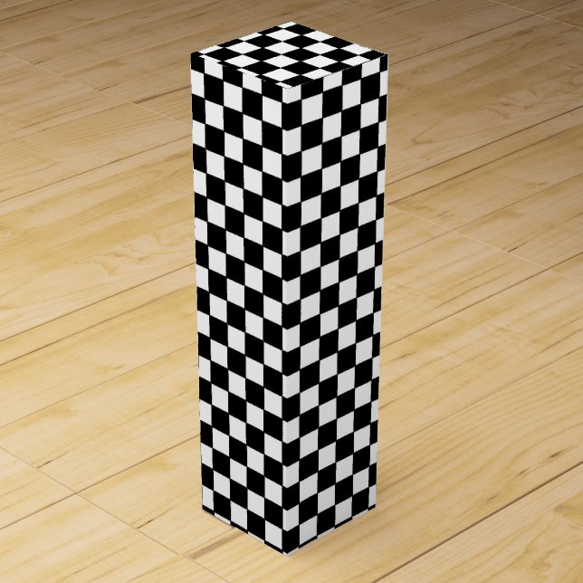 Black and White Checkerboard Pattern Wine Box (Front)