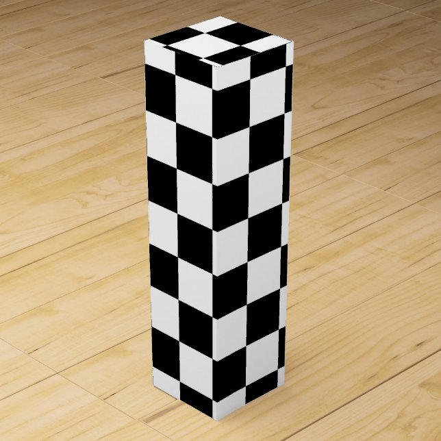 Black and White Checkerboard Pattern Wine Box (Front)
