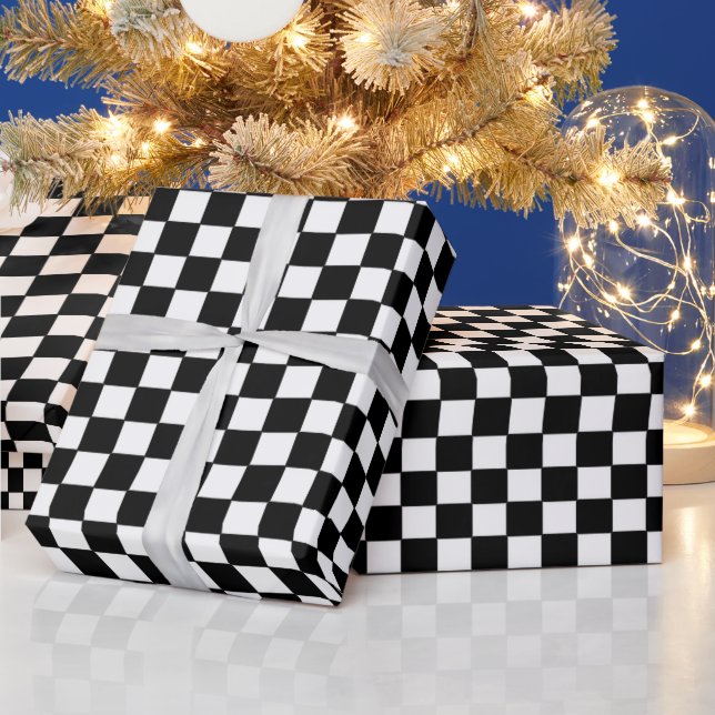Black and White Checkerboard Pattern Wrapping Paper (Holidays)