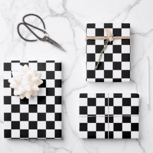 Black and white checkerboard pattern wrapping paper sheets