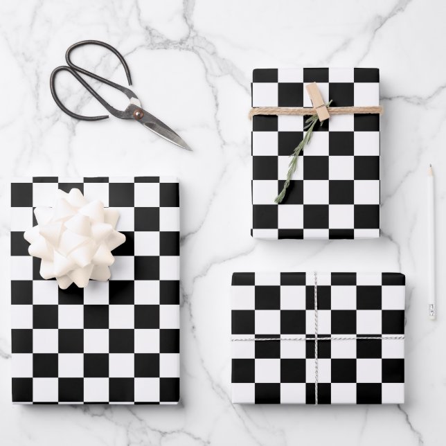 Black and white checkerboard pattern  wrapping paper sheets (Front)