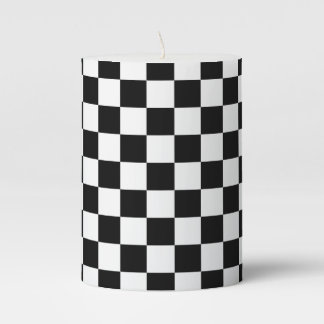 Black and White Checkerboard Pillar Candle