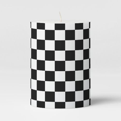Black and White Checkerboard Pillar Candle