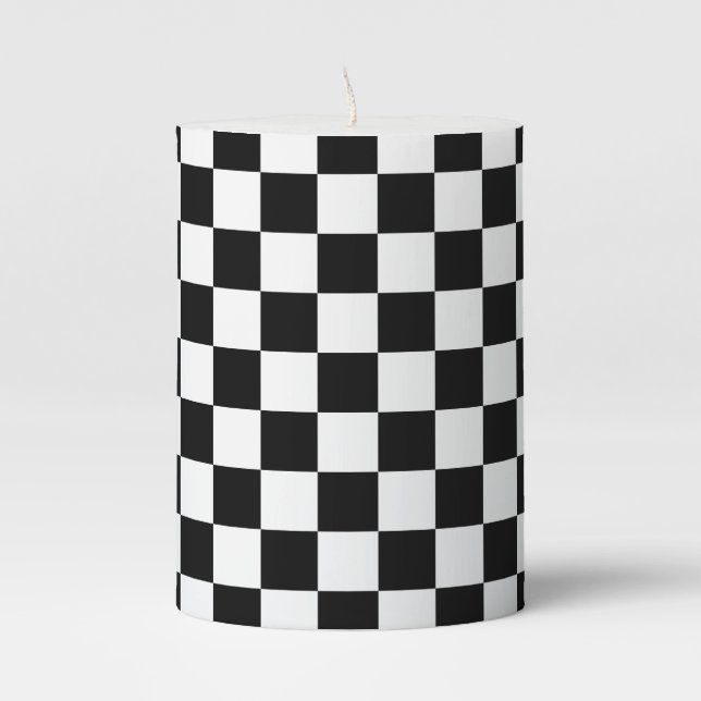 Black and White Checkerboard Pillar Candle (Front)