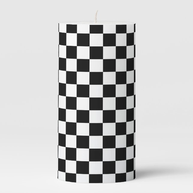 Black and White Checkerboard Pillar Candle (Front)