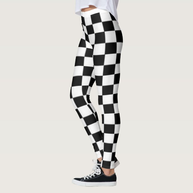 black and white checkerboard print leggings (Left)