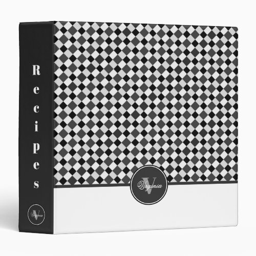 Black and White Checkerboard Recipe 3 Ring Binder