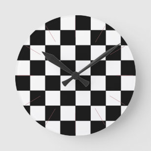 Black and White Checkerboard Retro Hipster 2 Round Clock