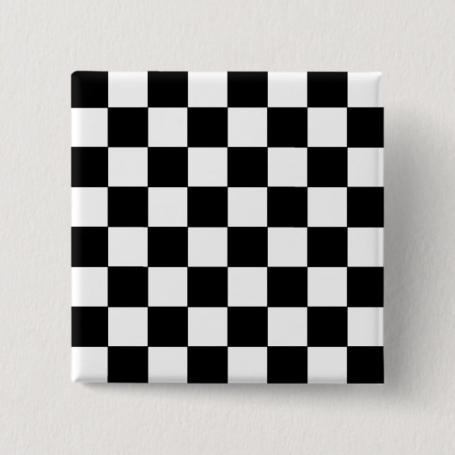 Black and White Checkerboard Retro Hipster Button (Front)