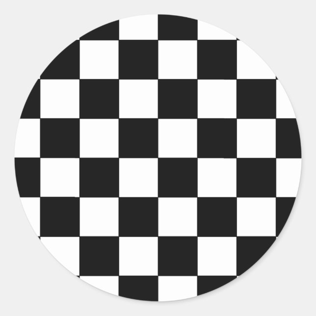 Black and White Checkerboard Retro Hipster Classic Round Sticker (Front)