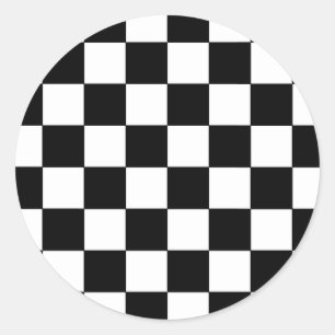 Black and White Checkerboard Retro Hipster Classic Round Sticker