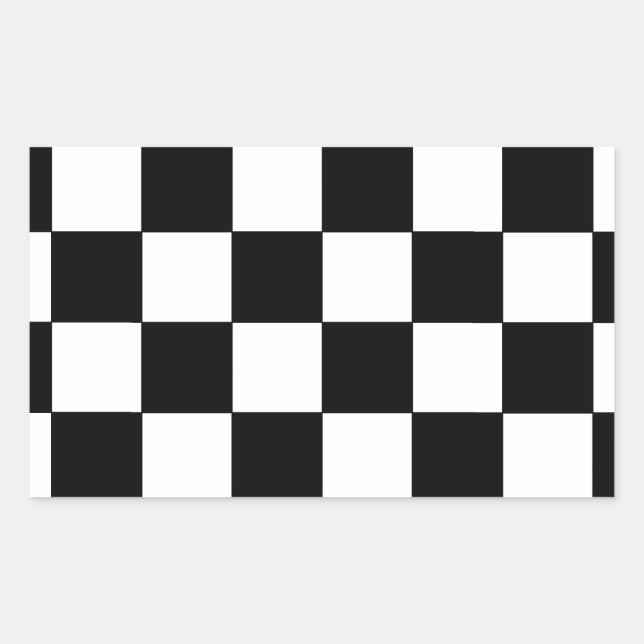Black and White Checkerboard Retro Hipster Rectangular Sticker (Front)