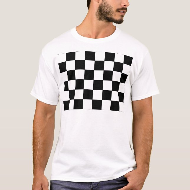 Black and White Checkerboard Retro Hipster T-Shirt (Front)
