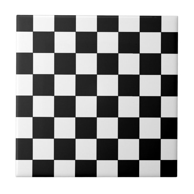 Black and White Checkerboard Retro Hipster Tile (Front)