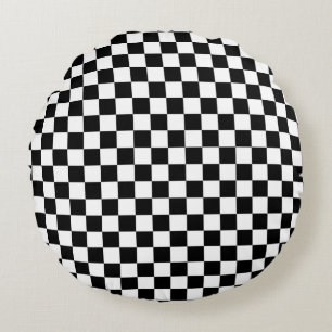 Black and White Checkerboard Round Pillow