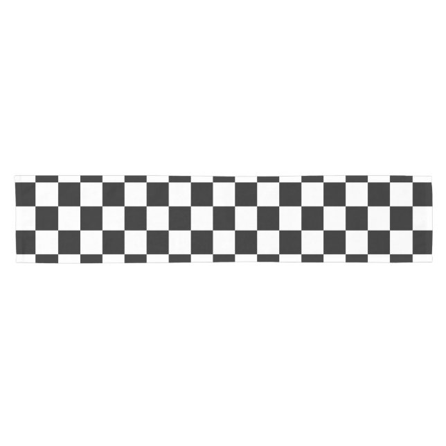Black and White Checkerboard Short Table Runner (Horizontal)