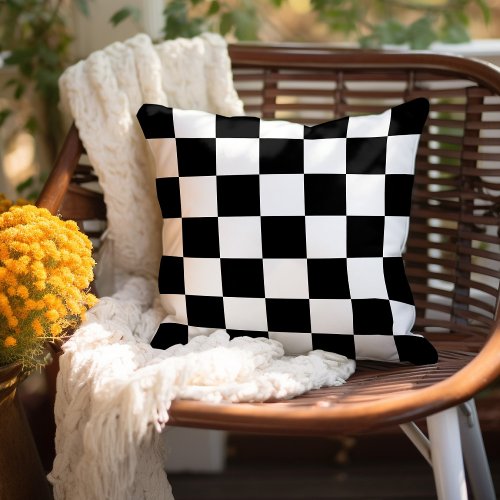 Black and White Checkerboard Throw Pillow