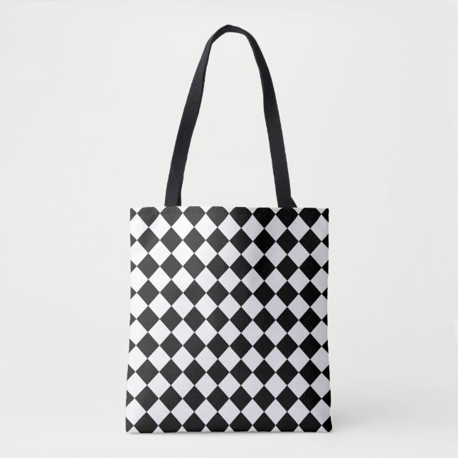 Black and White Checkerboard Tote Bag (Front)