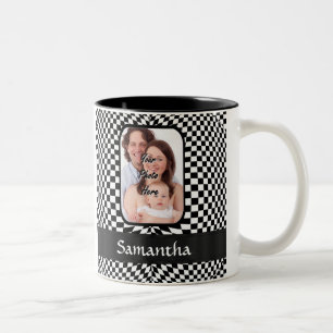 Black and white checkerboard Two-Tone coffee mug