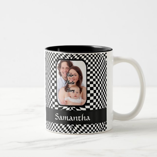 Black and white checkerboard Two-Tone coffee mug (Right)