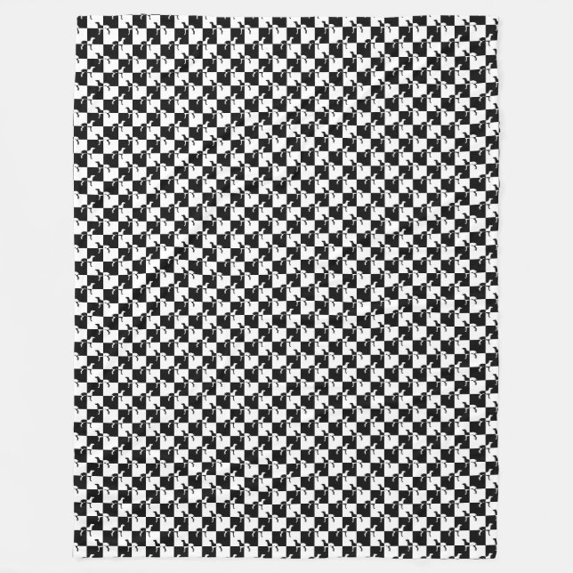 Black and White Checkerboard Weimaraner Fleece Blanket (Front)