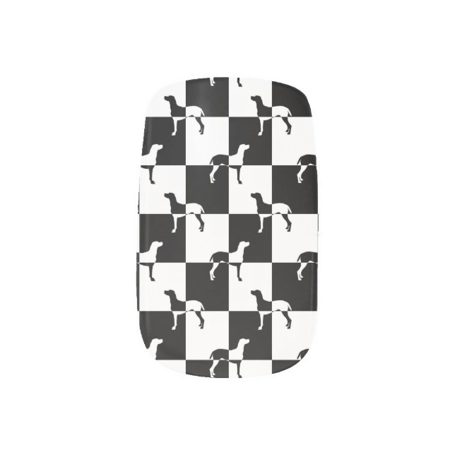 Black and White Checkerboard Weimaraner Minx Nail Wraps (Right Thumb)