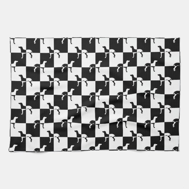 Black and White Checkerboard Weimaraner Towel (Horizontal)